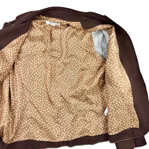 Chocolate Brown Wool Blazer Jacket M Floral Lining Power Dress Margaret O’Leary - Picture 4 of 14
